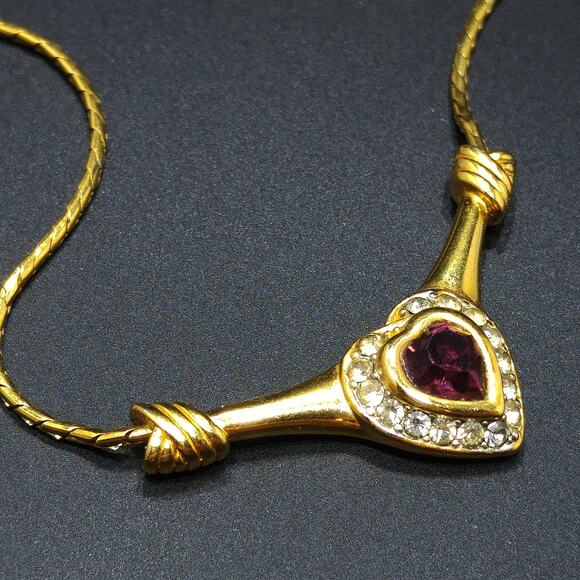 Vintage Monet Heart Necklace – Purple Crystal & Clear Rhinestones, 1980s - Picture 9 of 10